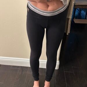 Victoria’s Secret Black Leggings Small Pink Logo Wings Waistband